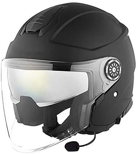 ZLYJ Casco Moto Jet Bluetooth 3/4, Doppia Visiera Caschi Aperti Microfono Auricolare con Altoparlante Integrato per Risposta Automatica Certificazione ECE C,L(57-58cm)