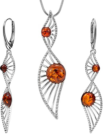 Copal Damen Schmuckset Aus Sterling Silber Mit Bernsteinanhänger Kette Und Ohrringe