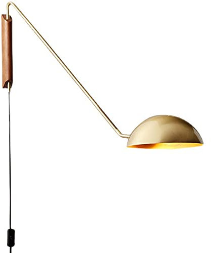 Retro Wandleuchte mit Schalter E27 Langer Arm Schwinge Schwenkbar Vintage Industrie Innen Wandlampe mit Stecker und Netzkabel Flexible Kopf Verstellbar Nachttischlampe für Loft Wohnzimmer Schlafzimmer