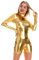 Damen Leder Lack Langarm Body Catsuit Wetlook Gymnastikanzug Top Ballett Trikot Turnanzug Ballettanzug Ballettkleidung Glänzende Metallic Oberteile Kostüm Einteiler Sport Ballettbody A#Golden S