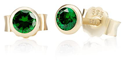 NKlaus Paar 4,0mm 585 Gelb Gold 14 Karat Ohrstecker Kristall Zirkonia Smaragd Butterfly Verschluss Damen Mädchen 11036