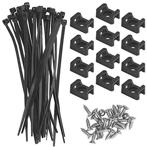 BGTXINGI 100 Stück Kabelbinder-Halterungen Kabel-Clip Organizer und 100 Stück Kabelbinder mit 100 Stück Flachkopfschrauben, Kabel-Management für Büro und Zuhause Schwarz (Size 1)