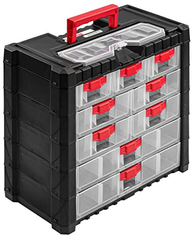 Kasten Koffer Workshop Koffer Veranstalter Schubladen Organizer Werkzeugregal das Regal Schrauben Kunststoff Schwarz Transparent 40 x 20 x 39,2 cm