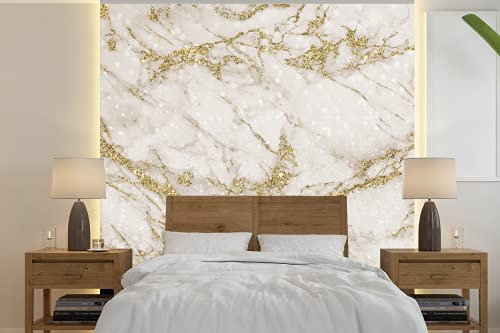 Selbstklebend Tapete Wandpapier Wandaufkleber Fototapete Tapeten Wanddeko 220x220 cm Marmor - Muster - Weiß - Gold