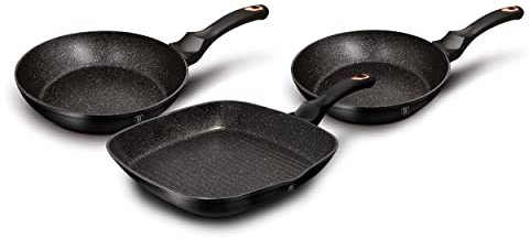 Berlinger Haus Black Rose Set of 2 Frying Pans and Grill Induction 20-24-28 cm, Forged Aluminium, Eco-Friendly Non-Stick Marble PFOA-Free, Elegant Design, for All Kitchens, Glass Ceramic, Gas
