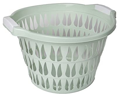 Plastic Laundry Basket Hamper Washing Clothes Storage Bin with Handles UK (Green)