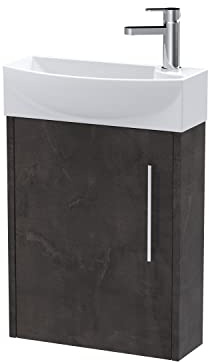 Hudson Reed JNU2661L Juno Modern Bathroom Compact Wall Hung 1 Door Unit & 1 Tap Hole Basin Left Hand, 440mm, Matt Metallic Slate