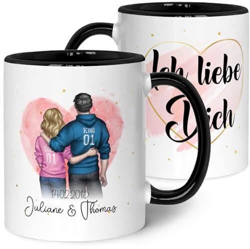 GRAVURZEILE Bedruckte Tasse mit Konfiguration - Paarmotiv zum selbst gestalten - Personalisierbares Geschenk für Paare & Partner - Geschenke für Sie & Ihn zum Valentinstag - Farbe: Schwarz