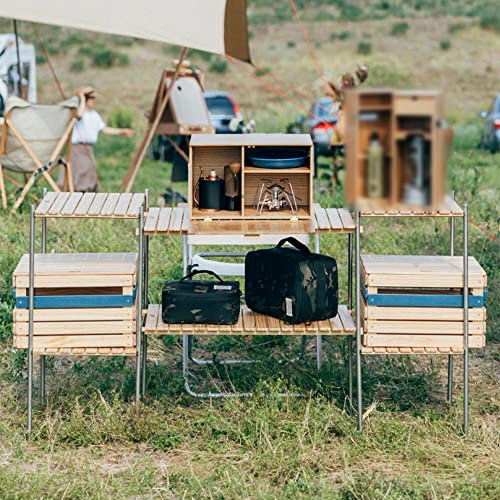CAJOLI Unidad de Almacenamiento de Campamento portátil, Mesa de Barbacoa de Cocina Plegable portátil Ligera, Muebles de Cocina para Acampar