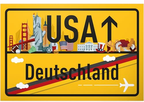 DankeDir! USA Deutschland Ortsschild - Schild 30 x 20 cm - Geschenk Idee Gutschein Reise Urlaub Reisegutschein Männer & Frauen Geldgeschenk Abschiedskarte Geschenkidee Deko Karte