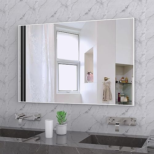 BEAUTME Wall Mirror, 36 x 24 Inch Bathroom Mirror for Wall, White Metal Frame, Hangs Horizontal or Vertical for Vanity/Bedroom/Bathroom