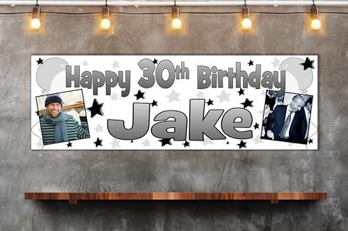 Cartellone Personalizzato Striscione Compleanno Nero e Argento