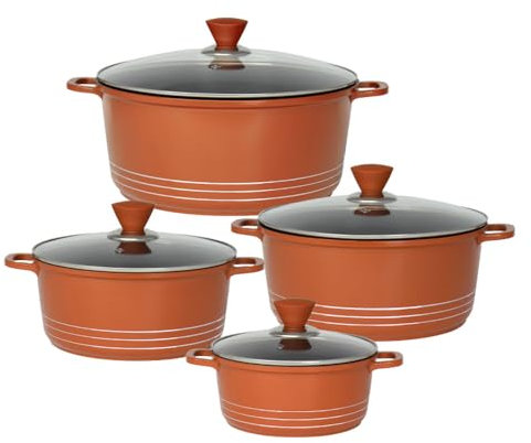 Bargain Shack Die Cast Stockpot Set -Aluminium 4Pcs Non Stick Coating Cooking Pot -Induction Stock Pot with Tempered Glass Lid with Steam Vent (20-24- 28-32 cm) (4 Pcs, Copper)