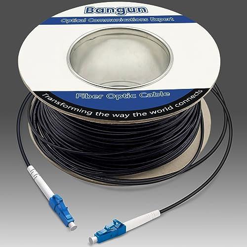 Bangun Câble de raccordement en fibre optique simplex blindé LC vers LC pour extérieur, 9/125 um, (compatible OS1/OS2), faible friction LSZH, 100 mètres, noir