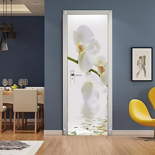 A.Monamour Türtapete Selbstklebend Türfolie Türposter 3D Weisse Orchidee Vinyl Folie Türdeko Tapete Wandbild Türaufkleber Türtattoo 77x200cm
