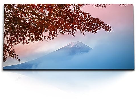 Paul Sinus Kunstdruck Bilder 120x60cm Herbst Herbstblätter Japan Fuji Berg Natur Rot Blau