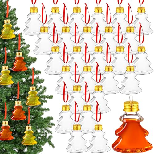 Patelai Christmas Booze Christmas Fillable Booze Tree Ornaments Water Bottle Bulbs Shape Plastic Clear Christmas Ornaments Pendant Ball Bell for Home Party Decor (36, Christmas Tree)