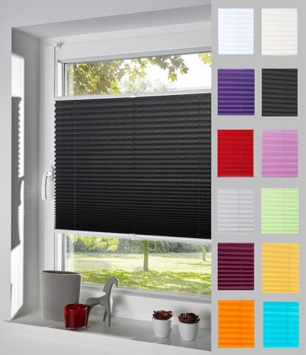DécoProfi Plissee ohne Bohren Anthrazit 110cm x 130cm (max. Gesamthöhe Fensterflügel) I Verspannte Plissees nach Maß mit Klemmträger/Klemmfix I Blickdichte Innenrahmen-Plissees zum Klemmen