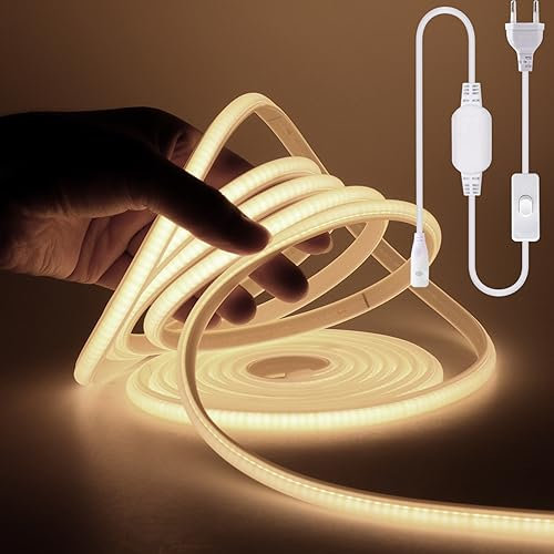 Wisada COB LED Band 12m, 220V 288 LEDs/m Superhell Naturweiß FCOB Neon LED Streifen, Hohe Dichte Flexibler LED Lichtband, Wasserdicht Silikon LED Neonlicht mit Schaltstecker für Architekturbeleuchtung