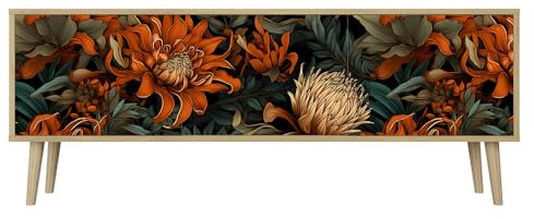 Healancy Biomedical TV Schrank mit Türen - Kommode - Fernsehschrank - Lowboard - Fernsehtisch - Wohnzimmer Möbel - Board mit Stauraum - Tisch - Sideboard - Fernsehrregal Riva-Eiche