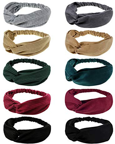 DRESHOW 10 Pack Turabn Headbands for Women Twisted Hair Bands Face Vintage Cross Elastic Head Wrap Hair Accessories