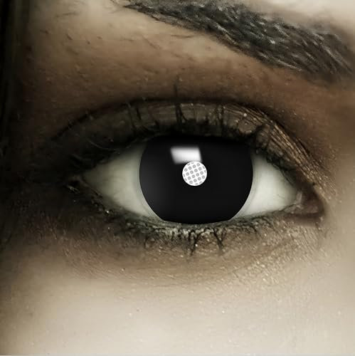 FXCONTACTS Farbige Kontaktlinsen Halloween FROZEN SHADOW + Tattoos, 2 Stück (1 Paar), Ohne Sehstärke, leicht einzusetzende schwarze Linsen, 2 x farbig black witch Kontaktlinse