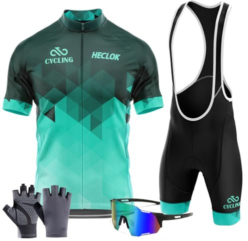 Herren Kurzarm Fahrrad Trikot Set,2024 neu Radtrikot Set Herren Kurzarm mit Atmungsaktiv Schnell Trocknend Radtrikot Mit 9D Gel Gepolsterten Shorts+Fahrradhandschuhe, Fahrradbrille (TYP-8,XL)