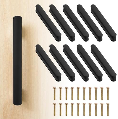 CAREDGO 10 Stück Möbelgriffe 110mm Schrankgriffe Schwarz Türgriffe Schubladengriffe Küchenschrank Griffe Aluminium 96mm lochabstand Griffe mit Schrauben für Küchen Schrank Schubladen Möbel Tür