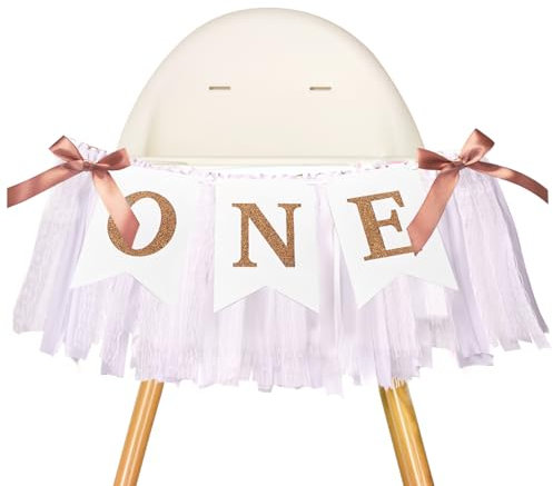 G2PLUS White ONE Highchair Banner: 1st Birthday High Chair Banner, for Baby 1st Birthday Party, Photo Props