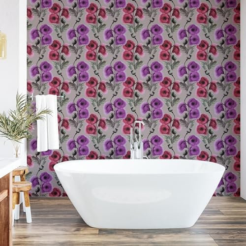 ABAKUHAUS Coquelicot Papier peint autocollant pour la maison, Impression De Motif Floral Vertical, Accent de salon et de cuisine auto-adhésif, 33 cm x 90 cm, Violet Vert Sauge Pâle