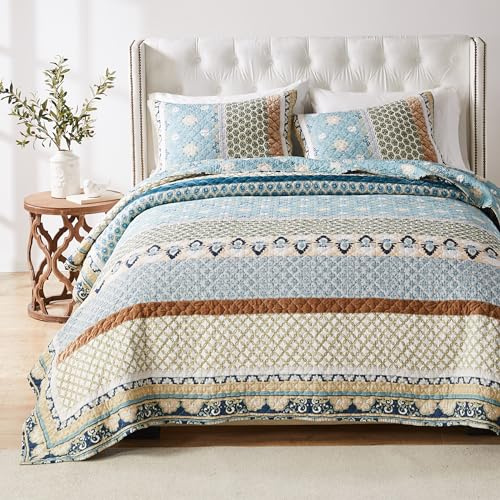 Greenland Home Thalia Bettwäsche-Set aus Baumwolle mit Samtverzierung, wendbar, 3-teilig, King/Cal King Size, Blau
