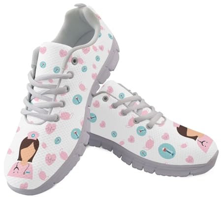 Showudesigns Schuhe Krankenschwester Damen Sommer Sneaker Leicht Sport Outdoorschuhe Laufschuhe Straßenlaufschuhe für Tennis Walking Schuhe Gym Running Shoes EU 35, Weiß