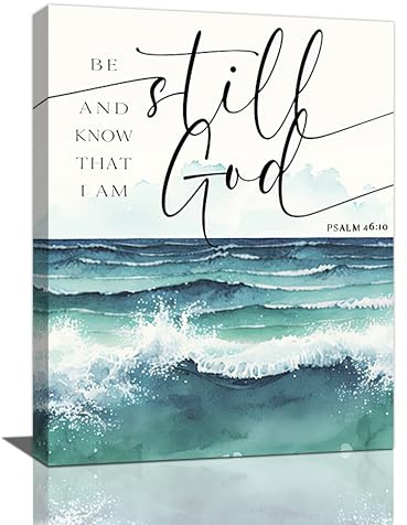 Wandkunst, Bibelvers, Wanddekoration, christlich, inspirierend, Be Still And Know That I Am God Meer, Leinwanddruck, Gemälde, Kunstwerk, Heimdekorationen für Schlafzimmer, Wohnzimmer, Büro, 30,5 x