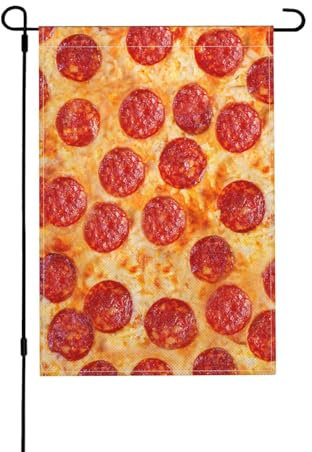 Pizza Peperoni 3D-Modell, Gartenflagge doppelseitig, dekoratives Hofbanner für den Innen- und Außenbereich, Hofhaus, 30 x 45,5 cm