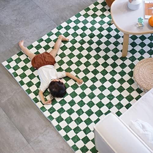 Tapis en Damier Vert et Blanc – Tapis à Carreaux géométriques Doux, antidérapant, à Poils Longs, pour Chambre à Coucher, Salon, décoration de la Maison, Vert, 80 × 120 cm