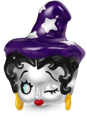GNOCE Viola Cappello Strega Betty Boop Charm, S925 Charms in argento sterling per donne ragazze moglie figlia, San Valentino, festa della mamma gioielli regalo