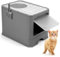 QWORK® arenero Gatos Cubierto, arenero Grande para Gatos con Pala, para Gatos de hasta 12 kg, Gris