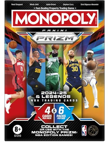 Monopoly Panini Prizm 2024-25 und Legends NBA Sammelkarten Booster Box | Sammeln oder Verwenden mit Monopoly-Panini-Preis: NBA Edition Spiele | Ab 8 Jahren