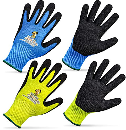 Safetytex 2 Paar Arbeitshandschuhe für Kinder mit Nitrilbeschichtung Kinderhandschuhe Gartenarbeit Kids (Blau u. Gelb, Gr.3 (ca. 4-6 Jahre))