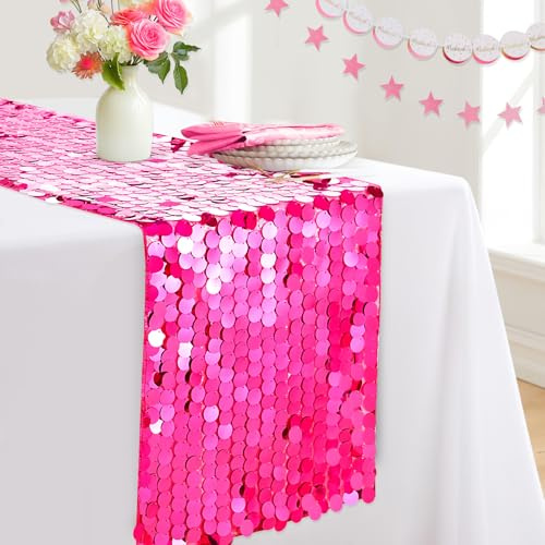 Pailletten-Tischläufer, 30,5 x 274,4 cm, 18 mm, Pailletten-Glitzerstoff, für Minnie-Party-Dekorationen