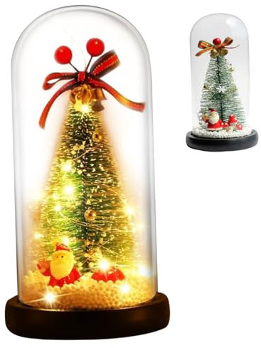 Albero di Natale in vetro a LED in cupola di vetro con Babbo Natale 21 cm albero di Natale in vetro con luci stringa di Natale per bambini e ragazze a Capodanno