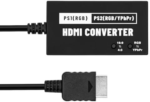 Tolesum Adaptateur HDMI HDTV pour PS1 / PS2, Multifonction RGBs/YPBPR 720P vers HDMI Charge le Rapport d'écran 4:3/1 6:9 Convertisseur PS1/PS2 vers HDMI
