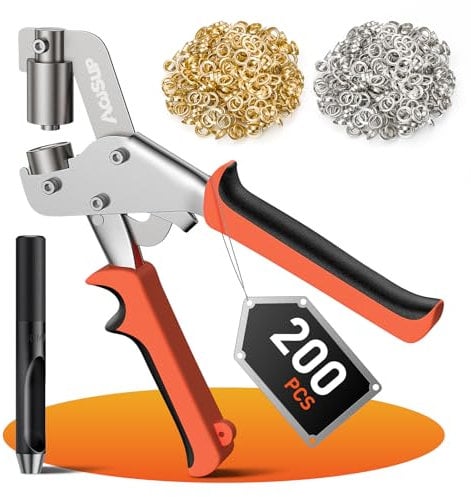 AojSup Pince à Oeillets Professionnelle avec 200 Oeillets (Ø=10mm) I Presse à Oeillets Magnétique en Acier Trempé pour Tissus & Bâches I Pince a Oeillet pour Bâche & Oeillet INOX Métalliques