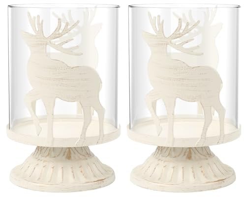 KINDPMA Set di 2 Portacandele a forma di cervo Porta Candele Centrotavola Natalizio in metallo bianco portacandele candelieri per decorazione natalizia, tavola di Natale