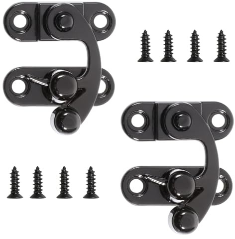QZKJQDD Rechts Latch Hook, Antiker Vintage Schnell Verschluss, Rechte Riegelhaken Haspe Riegel, Antike Dekorative Haspe, für kleine Holzkiste, Schmuckschatulle, Weinkiste mit Schrauben (2 Stück)
