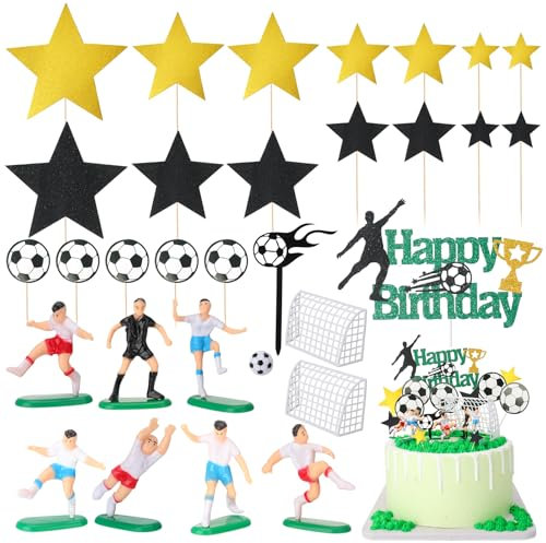 Camptrip 30 Stück Tortendeko Fussball Deko Tortenaufleger Geburtstag Kinder Kuchen Deko Fußball Junge für Geburtstag Party