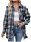ANHATUIV Damen-Top, Sommer-Tops für Damen, kariert, Knopfleiste, Flanellhemden, kariert, Shacket mit langen Ärmeln, Kragen, lange Jacke, Mäntel, Arbeit, Büro, elegant, B09_navy, S
