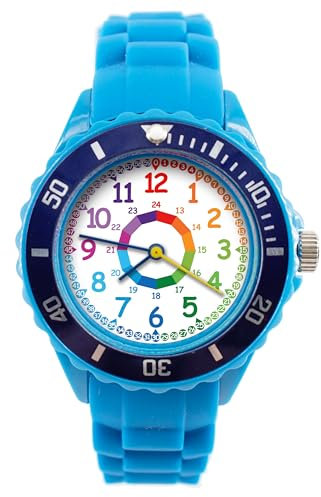 K&L Wall Art Kinderuhr Analog Lernuhr Kinderarmbanduhren für Jungen Mädchen Kinder Armbanduhr (Blau Regenbogen, Silikon)