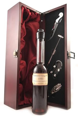 Cockburn Vintage Port 1950 (Decanted Selection) 20cls in a silk lined wooden box with four wine accessories, 1 x 200ml
