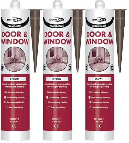 Bond It FRAME-MATE Acrylic Door & Window Sealant – 3x Brown, 285ml EU3 Cartridge | Flexible & Water-Resistant Joint Filler – Over-Paintable Sealant | Ideal for Wood – Brick – & Concrete